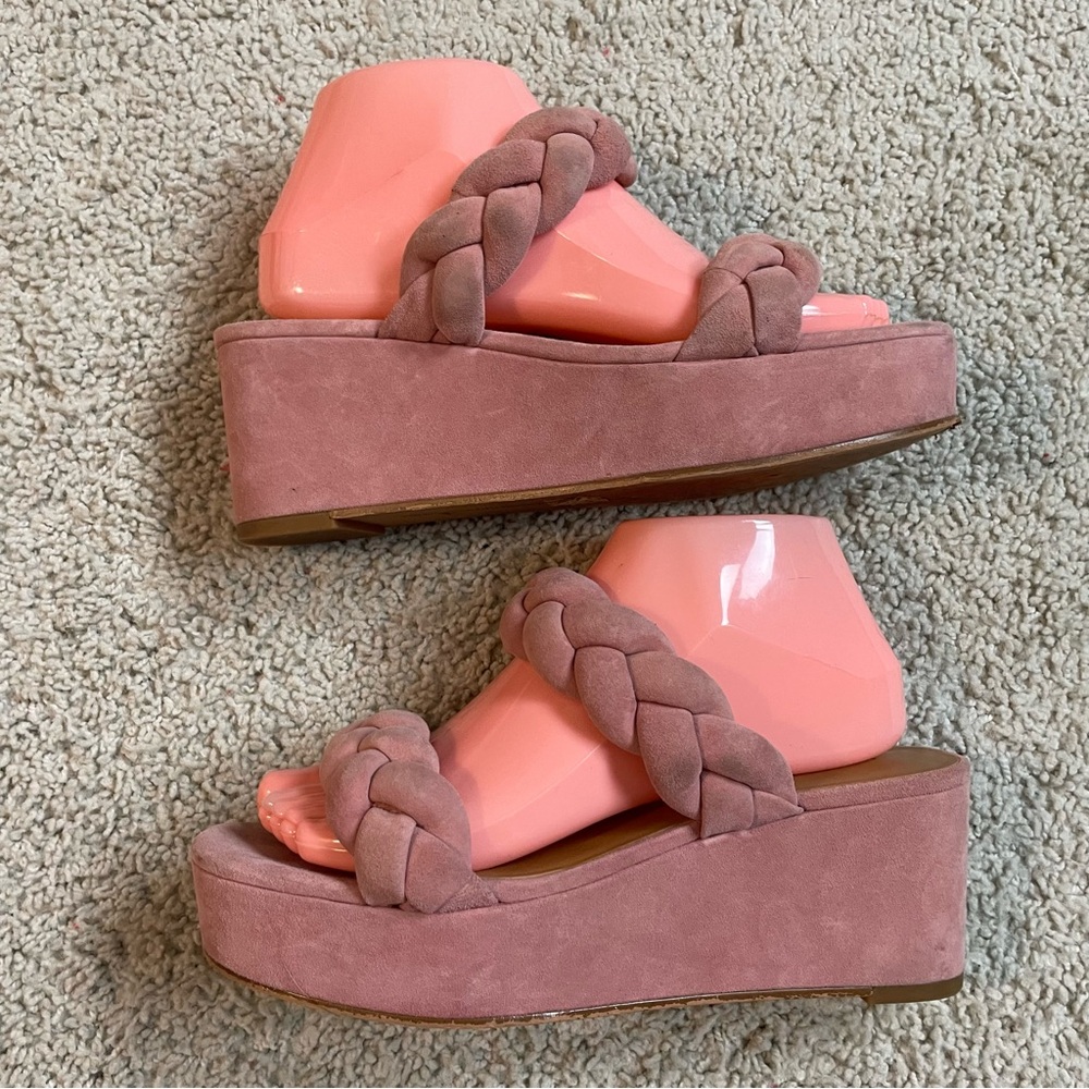 Women's REBECCA MINKOFF Pink Suede IMANI Braided Suede PLATFORM Designer SANDALS
